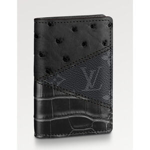 Louis Vuitton Black Crocodile Ostrich Monogram Eclipse Pocket Organizer Wallet